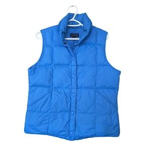 Lands' End Quilted Goose Down Fill Puffer Vest Snap Close M 10-12 Gorpcore Blue